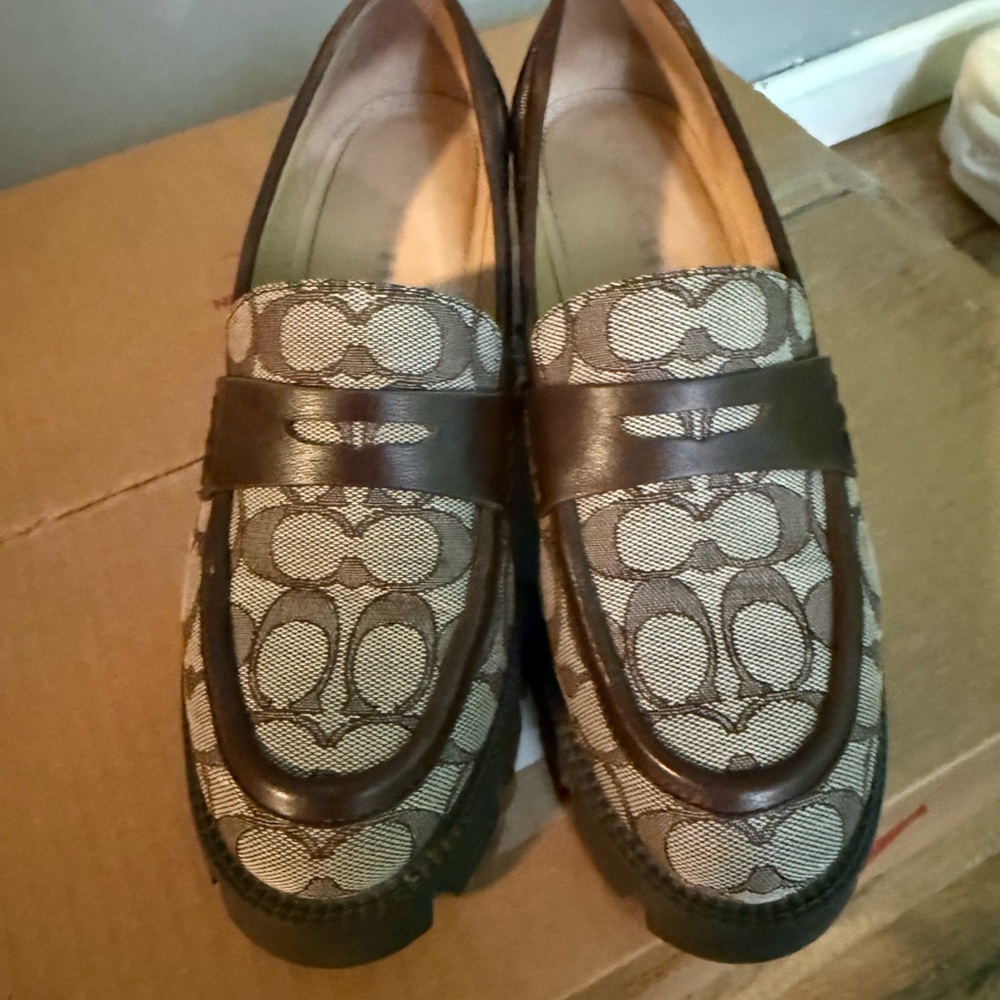 Coach Brown and Cream Patterned Loafers